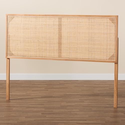 Bali & pari Aurelia Modern Bohemian Natural Finished Bayur Wood and Natural Rattan Queen Size Headboard