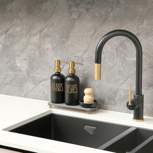 MOMEEMO Soap Dispenser Set Comes with Stainless Steel Pumps, Gold & Black