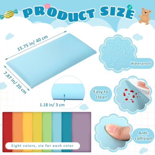 48 Pack Wall Padding Headboard 15.75" x 7.87" x 1.18" Rainbow Colors