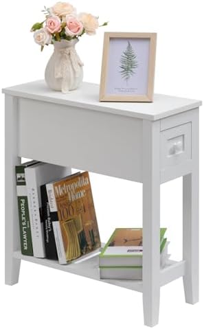 Narrow Side Table for Small Spaces, White, Set of 1, 24" L x 8.5" W x 24" H