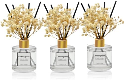 Reed Diffuser Set of 3 Pack,Scented Oil Diffuser with 4 Sticks,Reed Diffusers for Home,Living Room,Bathroom Air Freshener Diffuser,50ml x 3 (Ocean/Eucalyptus & Mint/Lemongrass)