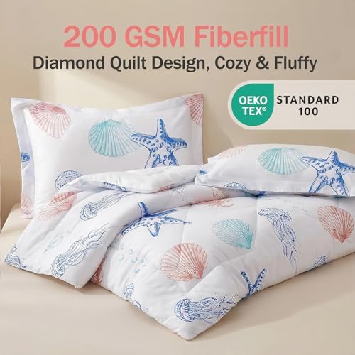 JSD 3 Piece Beach Theme Kids Comforter Set Queen Size