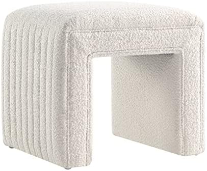Get Set Style Vanity Stool Chair, Fully Assembled Modern Boucle Ottoman Footstool with Wooden Legs, Multifunctional Upholstered Sofa Bench Extra Seat for Makeup Room Living Room Entryway Office, White