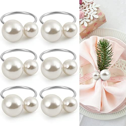 Kesote Pearl Napkin Rings Set of 6, Silver Napkin Wraps