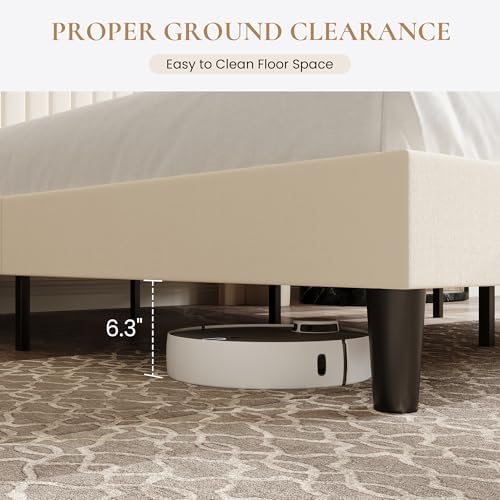 SHA CERLIN Full Size Velvet Bed Frame with Shelf, Charging Station, Cream