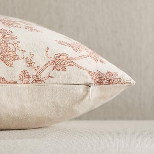 2 Pack French Floral Lumbar Pillow Covers 12x20in, Terracotta/Cream