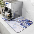 AMOAMI Dish Drying Mat for Kitchen Counter-Coffee Mat Bar Accessories, Hide Stain, Rubber Backed, Absorbent, Fit Under Coffee Maker, Espresso Machine, Pot, Dish Rack,(12x19,Marble,Blue)