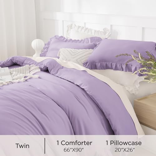 Andency Lavender Ruffle Comforter Twin Size, 2 Pieces Soft Bed Set