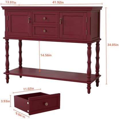 ARTPOWER Console Table with 2 Drawers, Retro Entryway Table with 2 Door