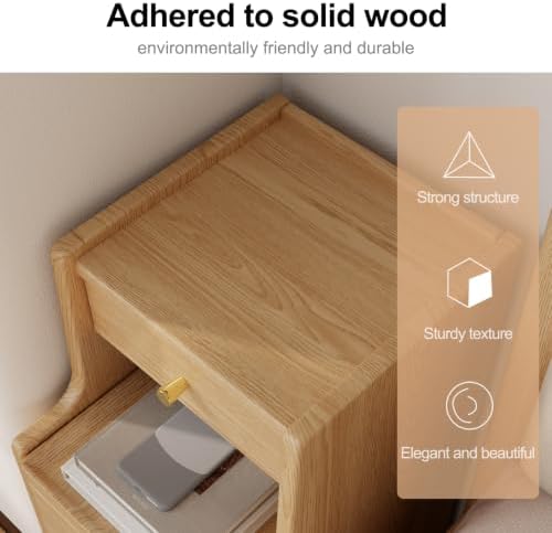 AQIMUELE Solid Wood Narrow Nightstand with 3 Drawers,Light Wood Color 11.8"