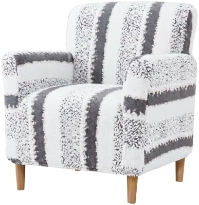 Striped Sherpa Armchair Slipcover, Stretch Plush Pet Friendly Accent Chair Cover with Elastic Bottom, Machine Washable Furniture Protector for Small Banquet Armchair