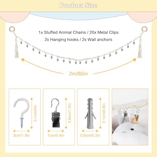 CERETIA 80" Stuffed Animal Organizer Chain, Wall Corner Storage, White