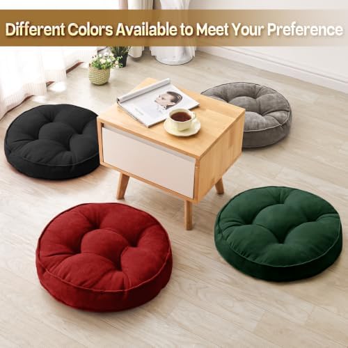 MIDDLE ONE Floor Pillow Set of 2, Memory Foam Cushion 22x22 – Round, Red