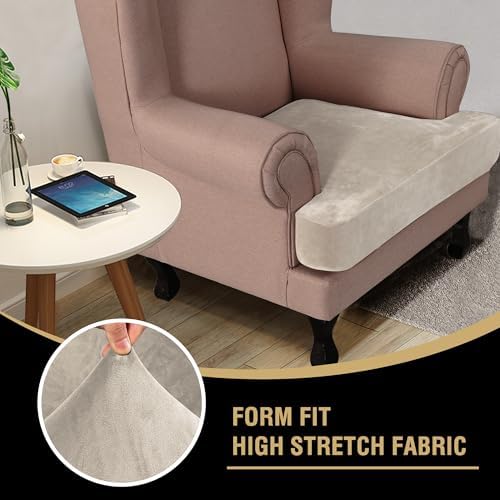 H.VERSAILTEX Stretch Velvet T Cushion Chair Covers for Living Room Armchair Sofa Cover Couch Cover Slipcover T Cushion Seat Cover Stay with Elastic Bands (Armchair, French Oak)