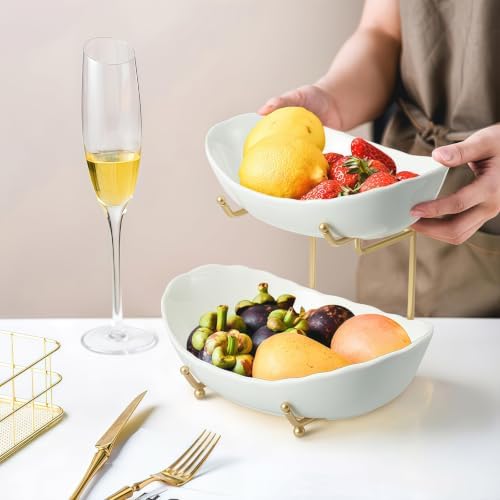 2 Tier Fruit Bowl, Ceramic Fruit Basket for Kitchen Counter 4