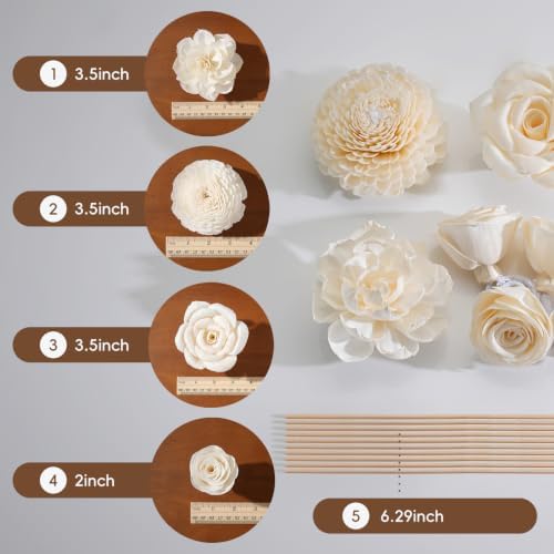 Flower Diffuser, Reed Diffuser Flowers, Sola Wood Flowers, Natural Material Reed Flower, with 8 Pcs Diffuser Rattan,2-3.5 Inches (Intangible Cultural Heritage Series - Garden)