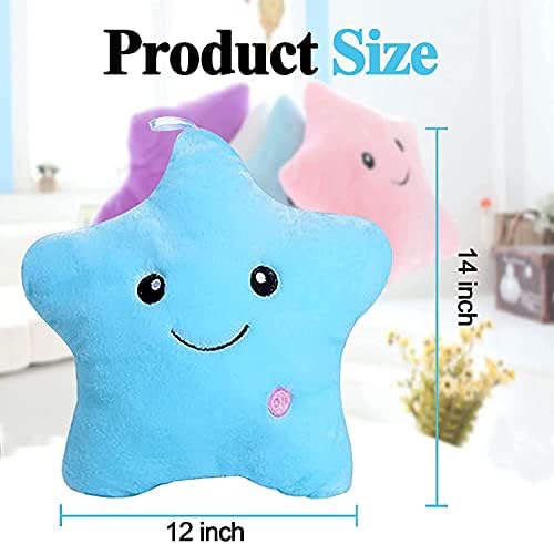 Cute Glowing Throw Pillow Inserts Star Stuffed Animals Plush Toys for Kids Children’s Day Gift Son Daughter Girls Boys,Lighted Up Decorative Blue Throw Pillows for Couch,Sofa,Bed,Room,Office