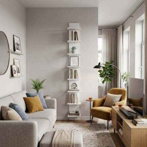 Qupui 8 Tier Wall Shelf Unit, 63 Inch Floating Storage, 9.3 Inch Wide,White