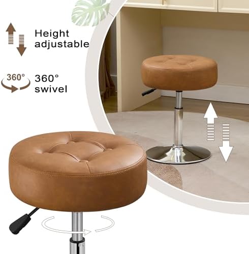 Brown Swivel Vanity Stool Vanity Chair for Makeup Room Adjustable Ottoman