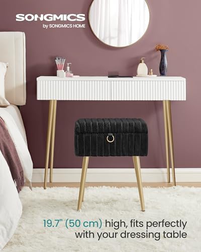 SONGMICS Vanity Stool Chair with Storage, Metal Legs, Max. Load 440 lb
