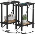 TUTOTAK Narrow Side Table Set of 2, Small End Table with Charging Station