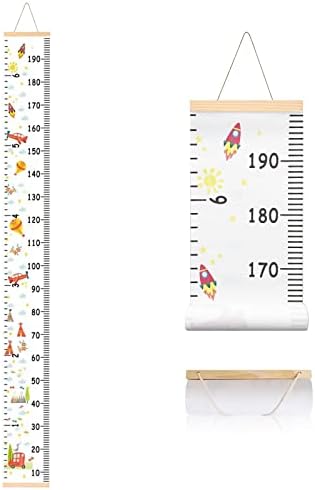 SUJAYU Growth Chart for Kids, Canvas Height Chart Ruler Removable Wood Hanging Wall Ruler Measurement Chart for Home Decoration (Aircraft)