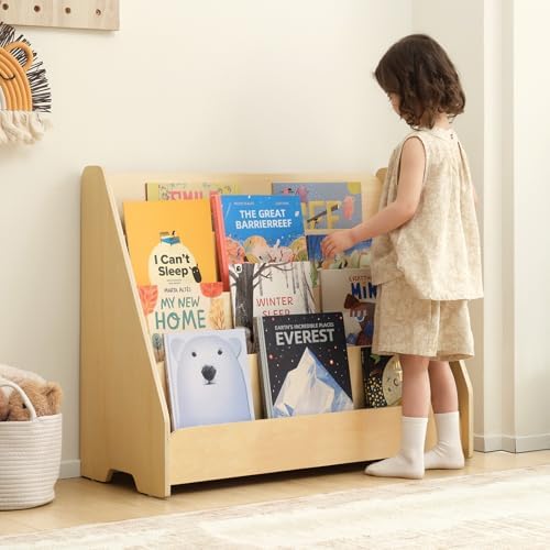 OOOK 4-Tier Kids Bookshelf, Wooden Front Facing Bookshelf