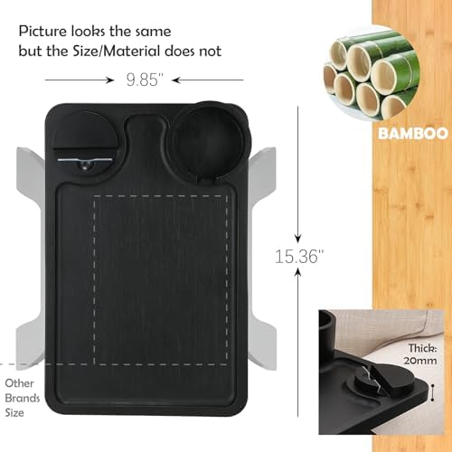 Nnewvante Couch Armrest Table 3 in 1 Bamboo Sofa Arm Clip-on Tray, Black