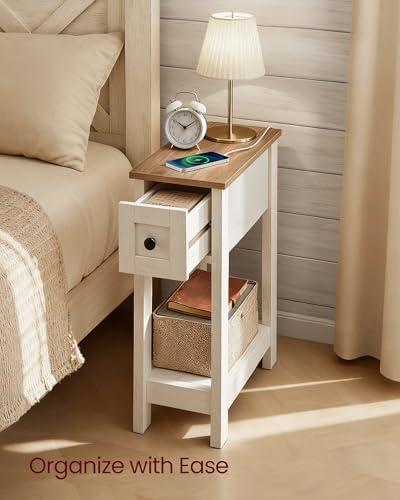 VASAGLE 2-Tier End Side Table, Small Accent Nightstand with Storage Drawer