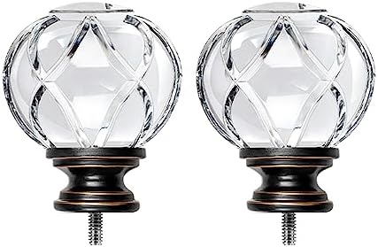 KAMANINA Black Finials for 1 or 7/8 in Curtain Rods, Crystal Netted Texture