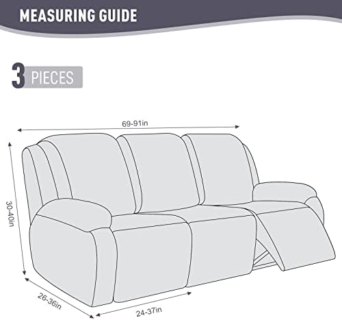 KinCam Recliner Covers, Stretch Reclining Chair Covers, Recliner Sofa Slipcovers Stripe Jacquard Recliner Couch Covers Furniture Protector Covers for Pet Kid (3 Seater, Light Gray)