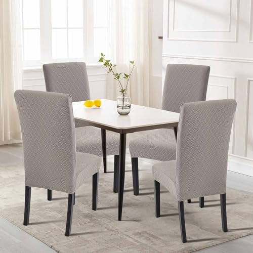 SearchI Dining Room Chair Covers Set of 2, Stretch Jacquard Parsons Chair Slipcovers Removable Washable Kitchen Chair Protector Cover for Dining Room, Hotel, Ceremony (Taupe Rhombus)