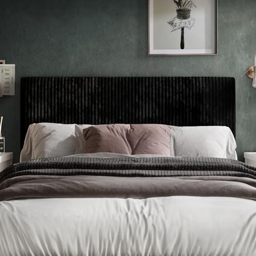 Queen Corduroy Velvet Upholstered Adjustable Headboard, Black