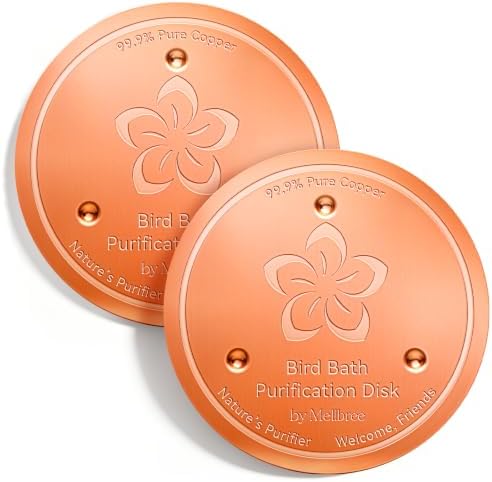 Mellbree 2-Pack Bird Bath Copper Disc, 0.6mm Flower-Style Reinforced 99.99% Pure Copper Disk for Physical Safe Clean Water, Universal Compatible with Outdoor Birdbaths, Bowl (Flower)
