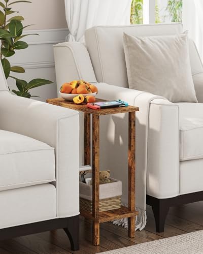 TUTOTAK Narrow Side Table, 2-Tier Small End Table for Couch