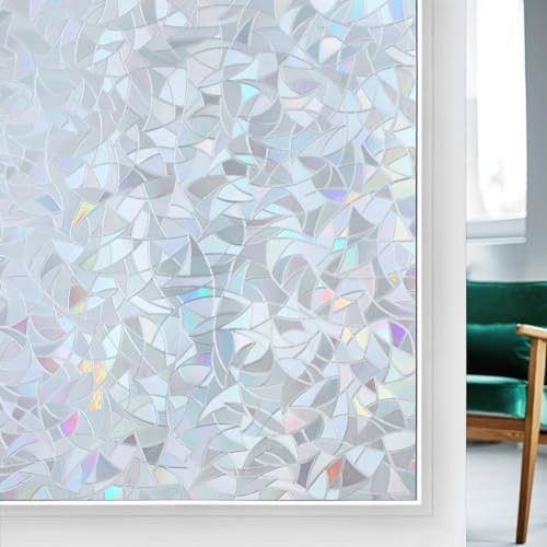 rabbitgoo Rainbow Window Privacy Film, Static Cling, Silver, 35.4" x 118.1"