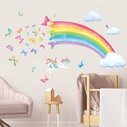 decalmile Rainbow Unicorn Butterflies Girls Wall Decals Stickers