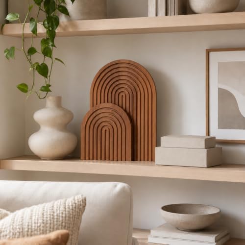 Chunful 2pcs Arch Cutting Board Boho Shelf Decor, Brown, Pine