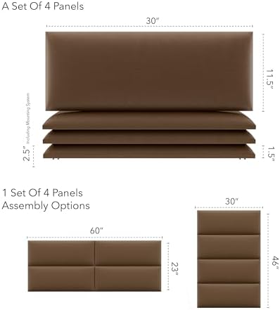 Vänt Wall Mounted Headboard Panels, Queen/Full, Vintage Leather Cognac