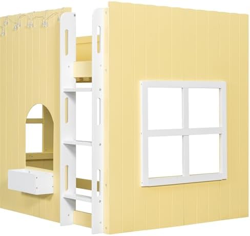 Merax Twin Loft Bed with Ladder and House-Style Frame, Primrose Yellow