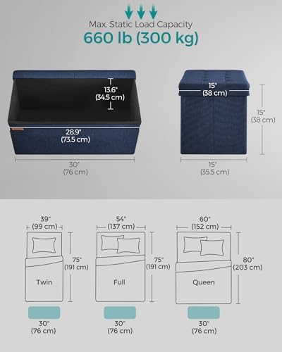 SONGMICS 30 Inches Storage Ottoman, Foldable Bench with Flipping Lid