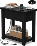Farmhouse Narrow End Table with Charging Station for Couch, 13.8" Wide