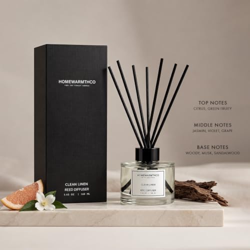Clean Linen Reed Diffuser Set - Premium Fragrance Reed Diffuser for Home, Office, Bathroom & Kitchen, Long-Lasting Non-Toxic Essential Oil Diffuser, Home Décor, 5.63 oz (160ml)