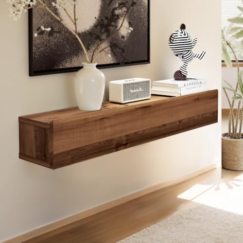 Floating Solid Wood Console Table, 47'' Wall Mounted Narrow Entryway Table with Storage Shelf, Modern Couch Shelves Small Entry Way Tables for Entryway, Front Hall, Hallway (Walnut, 47.24IN)