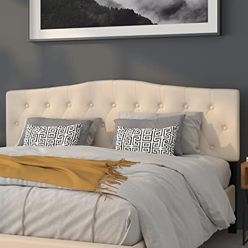 Flash Furniture Cambridge Button Tufted and Diamond Stitched Upholstered King Size Headboard in Beige Fabric