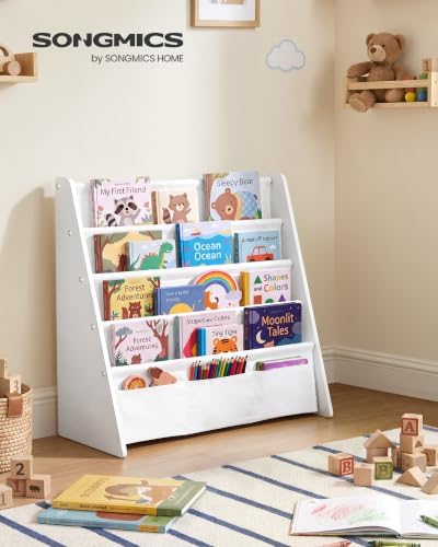 SONGMICS Kids Bookshelf, 4-Tier Toddler Bookcase, 24.6 x 9.8 x 23.6 Inch
