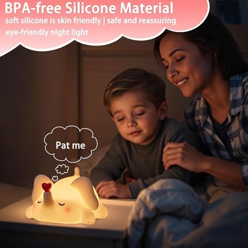 Silicone Elephant Night Light for Kids Room Dimmable Rechargeable Nursery Animal Nightlight Gifts for Women Girls Boys Room Decor 3 Level Brightness Toddler Bedroom Bedside Touch Lamp