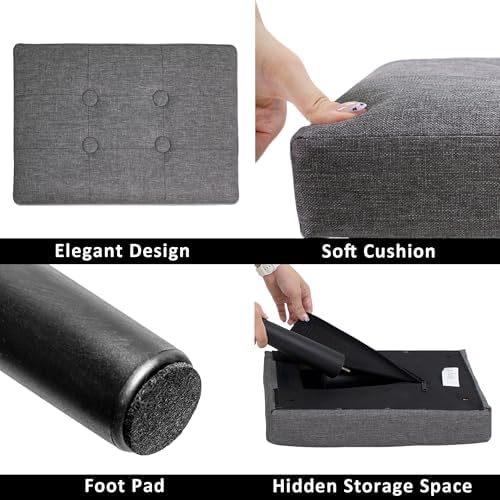 CAROLMADE Ottoman Foot Rest, Linen Small Ottoman Foot Stool with Legs Modern Footstool Ottomans for Living Room Entryway Office, Grey
