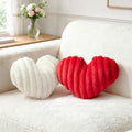 2PCS Heart Pillows, 16"x13" White Red Decorative Throw Pillows for Bed