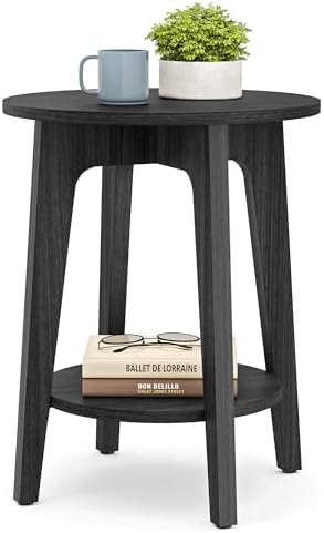 VASAGLE Round Side Table with Lower Shelf, End Table for Small Spaces